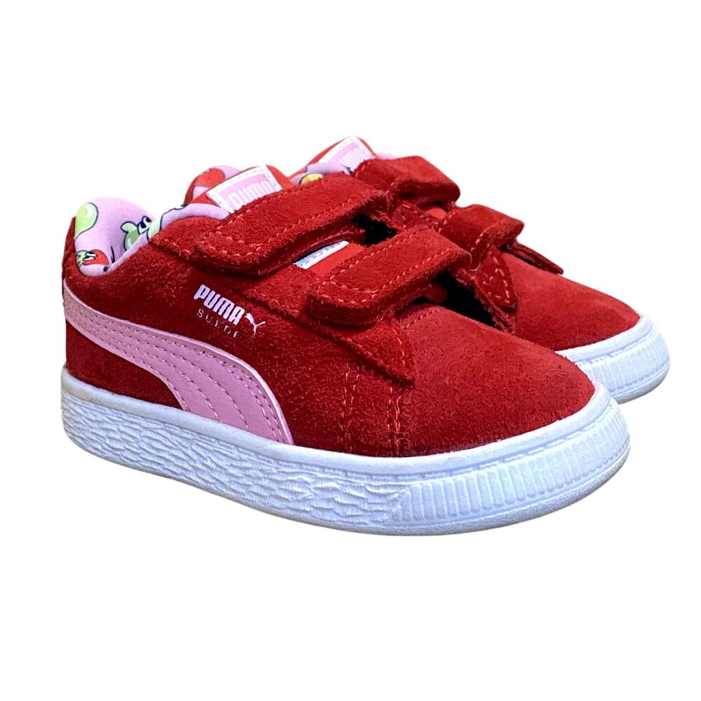 PUMA Suede Fruits Red Pink Toddler Sneakers Size 5C Strap Kinderfit Shoes